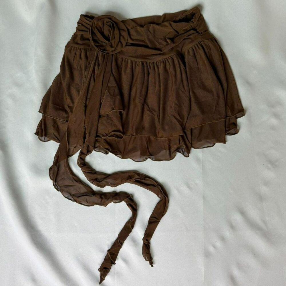 Y2K-Inspired Brown Ruched Mini Skirt - Size: XS - NWT